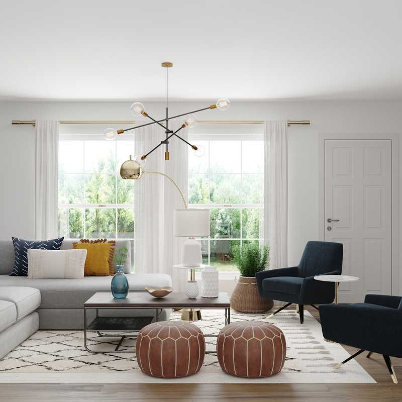 Bohemian, Glam, Midcentury Modern Living Room Design by Havenly Interior Designer Ghianella