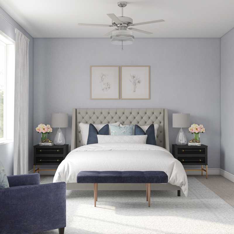 Glam, Midcentury Modern Bedroom Design by Havenly Interior Designer Kristina