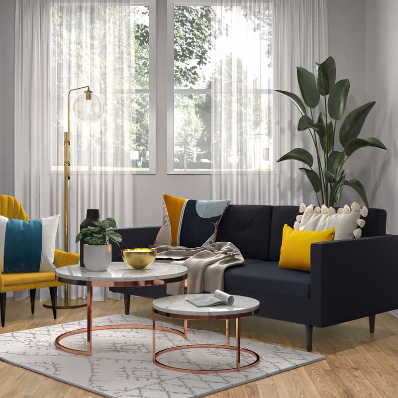 Bohemian, Midcentury Modern Living Room Design by Havenly Interior Designer Julie