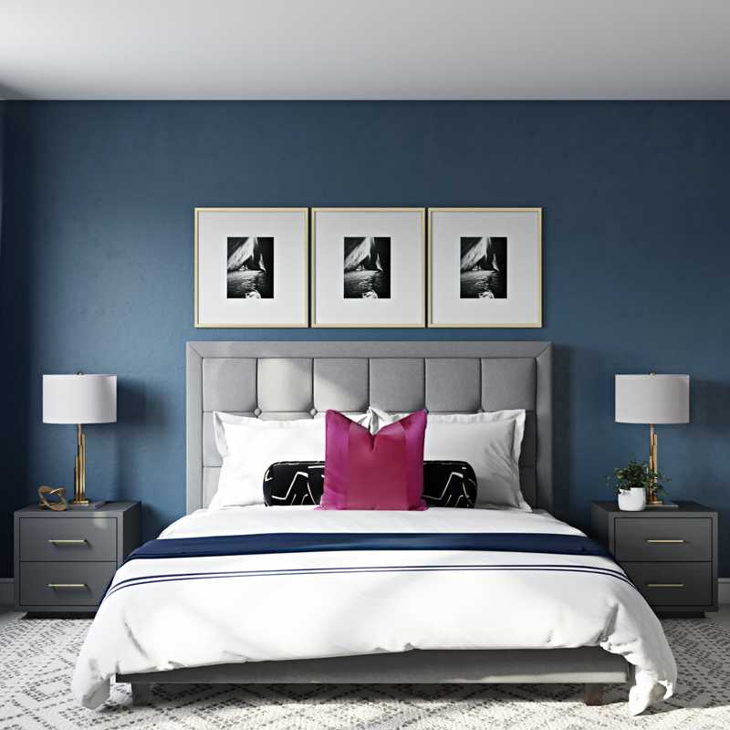 Glam, Preppy Bedroom Design by Havenly Interior Designer Kamila