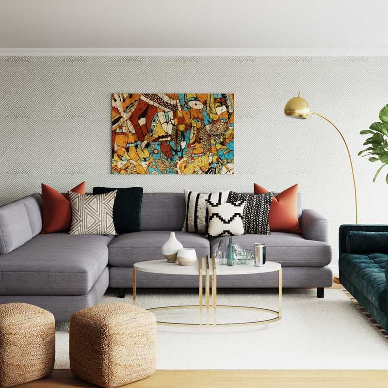 Bohemian, Midcentury Modern Living Room Design by Havenly Interior Designer Ghianella