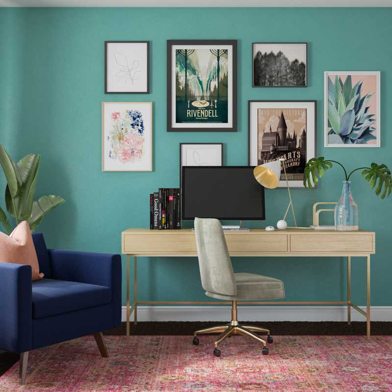 Bohemian, Midcentury Modern Office Design by Havenly Interior Designer Amanda