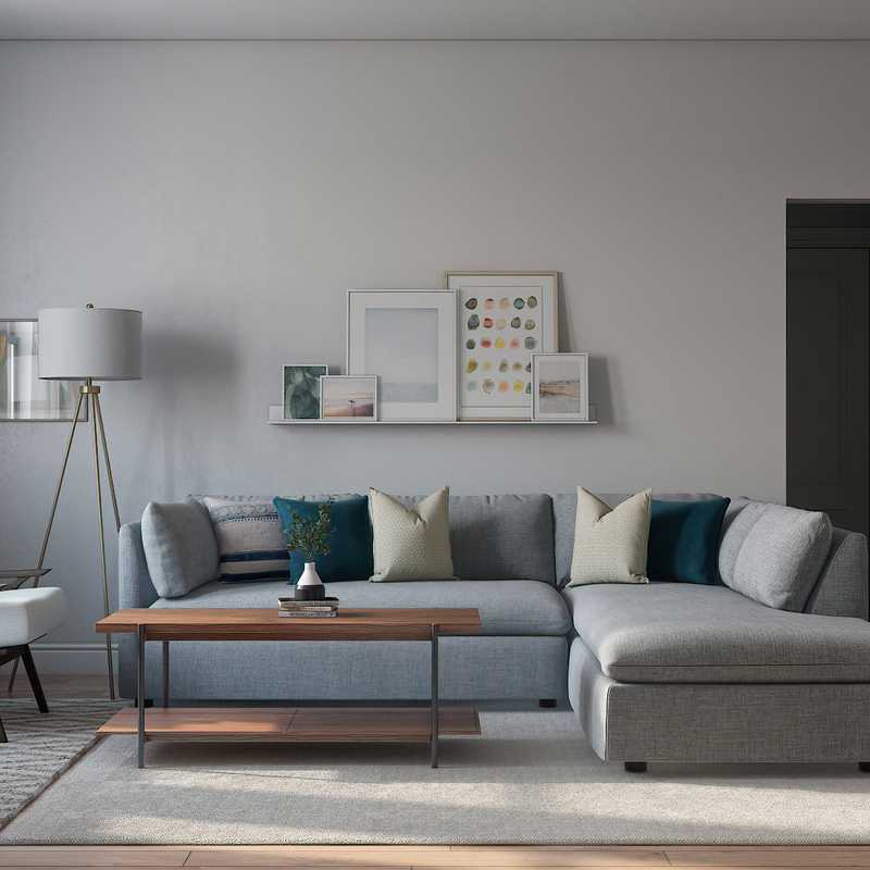 Coastal, Industrial, Midcentury Modern Living Room Design by Havenly Interior Designer Carolyn