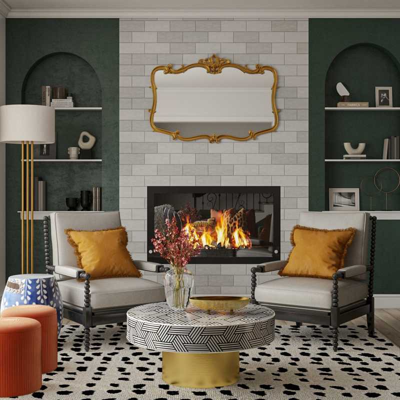 Eclectic, Glam, Vintage, Preppy Living Room Design by Havenly Interior Designer Ghianella