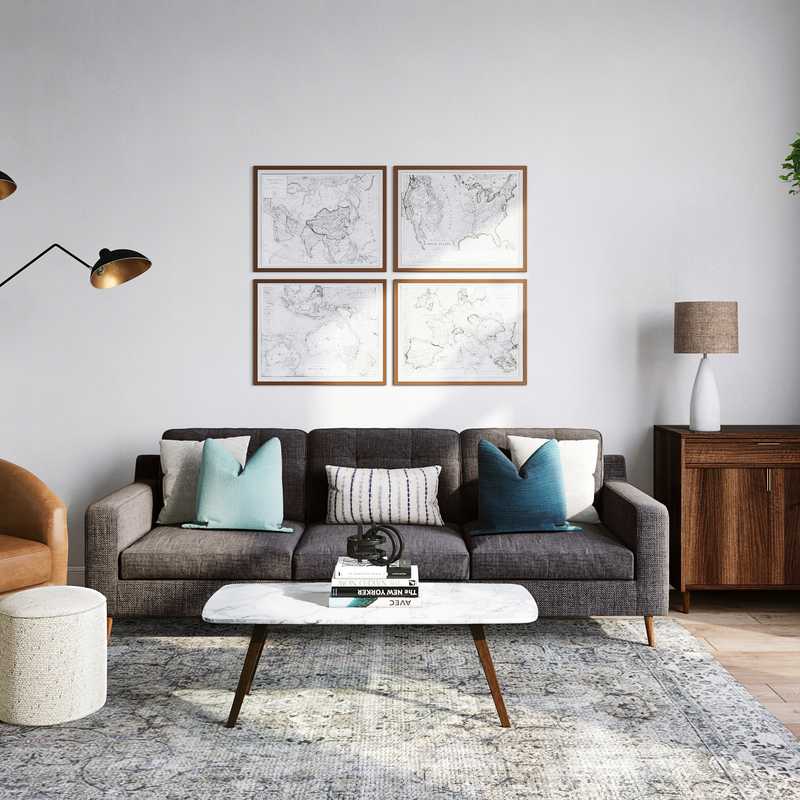 Farmhouse, Transitional, Scandinavian Living Room Design by Havenly Interior Designer Leslie