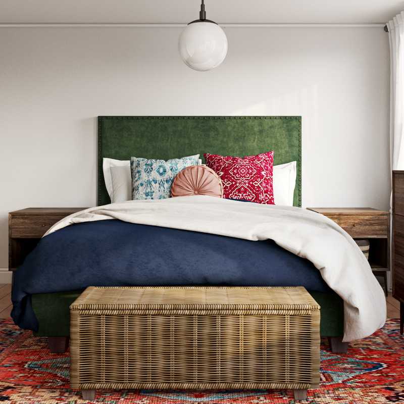 Bohemian, Midcentury Modern Bedroom Design by Havenly Interior Designer Lauren