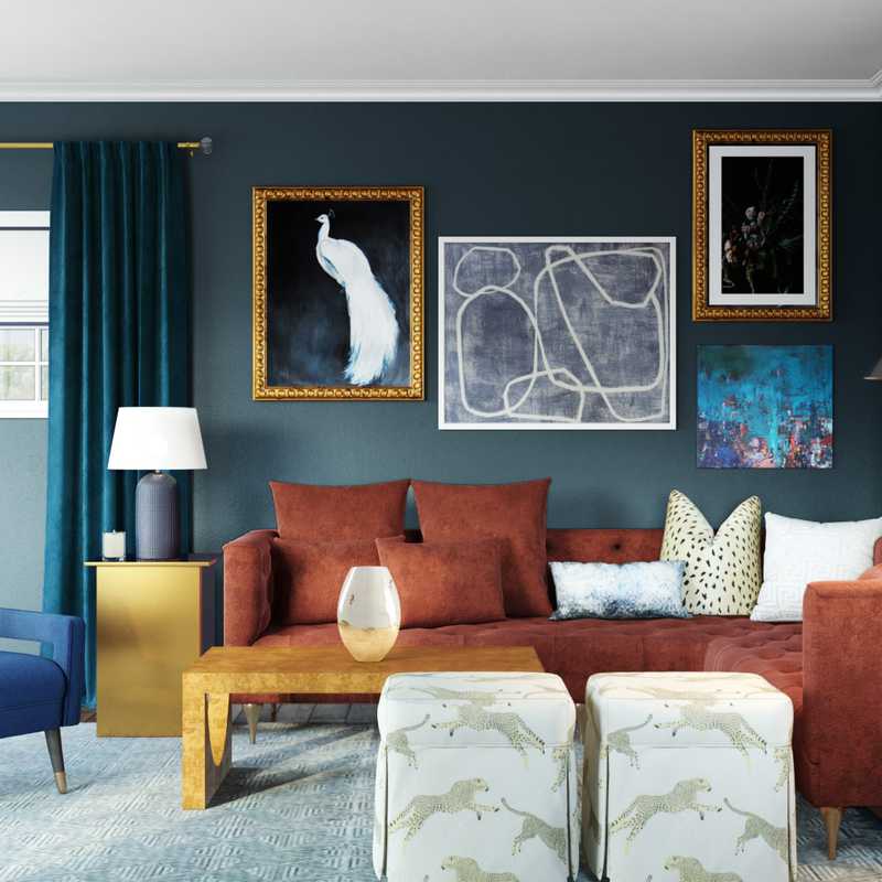 Eclectic, Bohemian, Glam, Global, Midcentury Modern Living Room Design by Havenly Interior Designer Melody