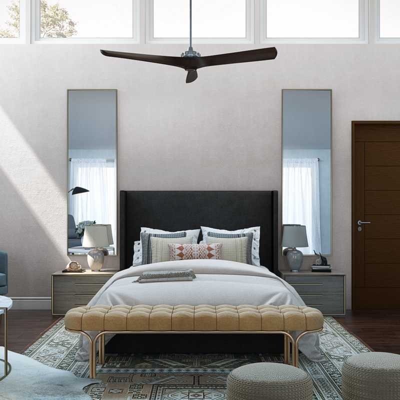 Bohemian, Glam, Midcentury Modern Bedroom Design by Havenly Interior Designer Maria