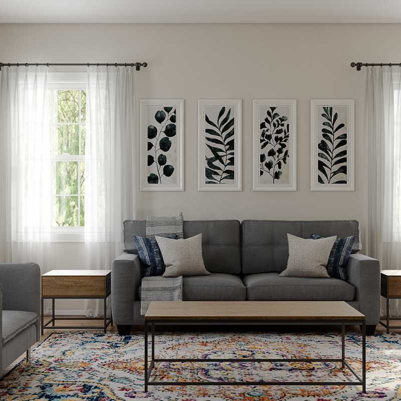 Bohemian, Farmhouse, Midcentury Modern Living Room Design by Havenly Interior Designer Cassie