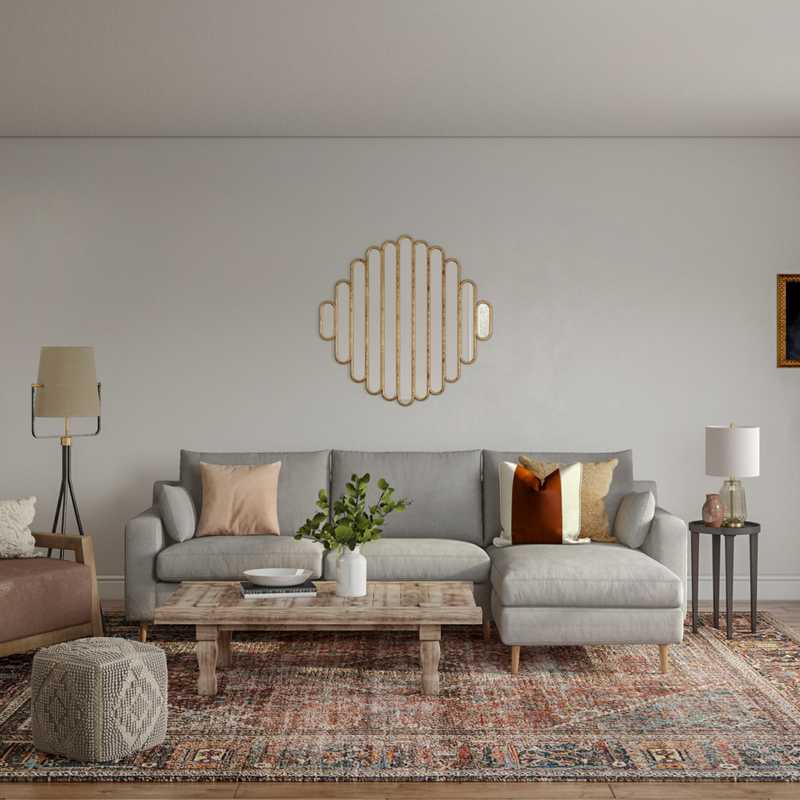 Bohemian, Rustic, Midcentury Modern Living Room Design by Havenly Interior Designer Lindsay