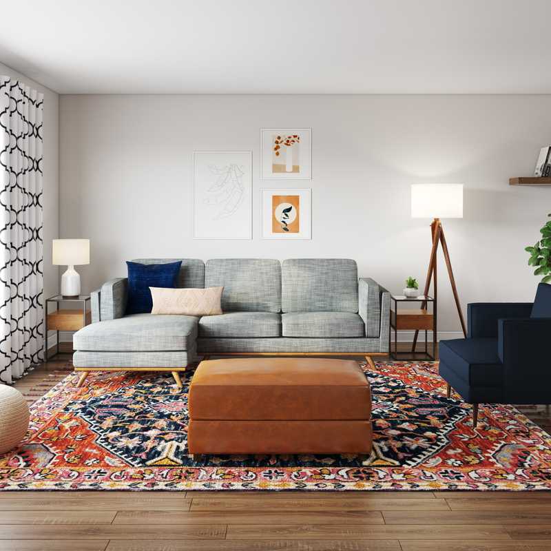 Bohemian, Midcentury Modern Living Room Design by Havenly Interior Designer Kasee