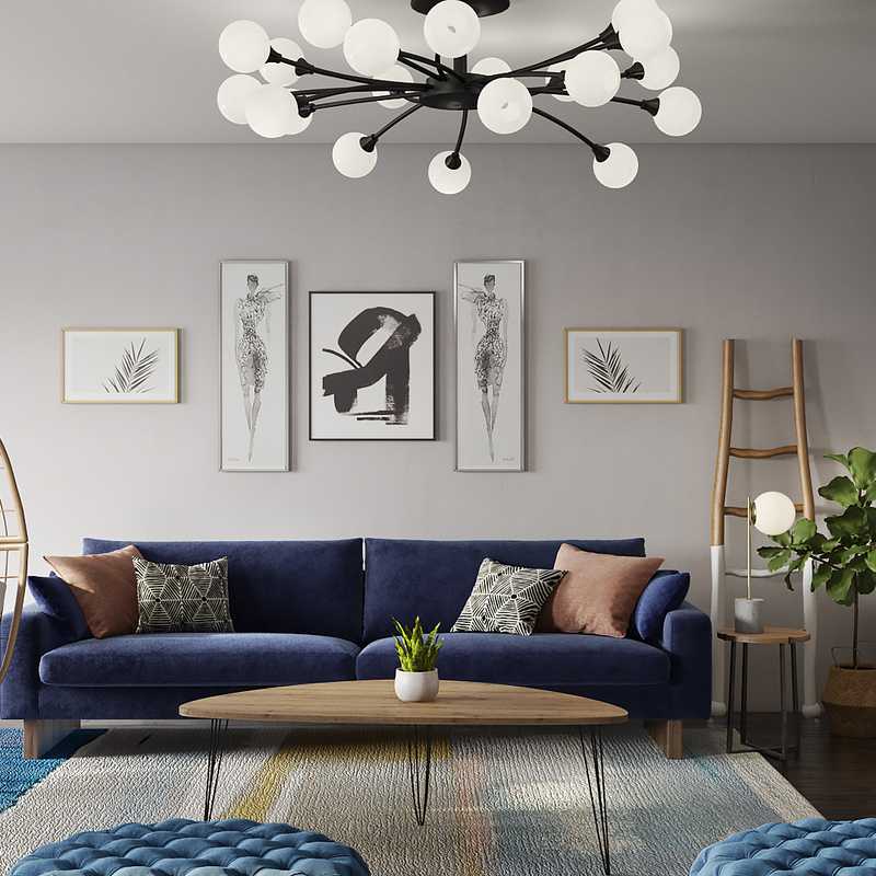 Bohemian, Midcentury Modern Living Room Design by Havenly Interior Designer Danielle