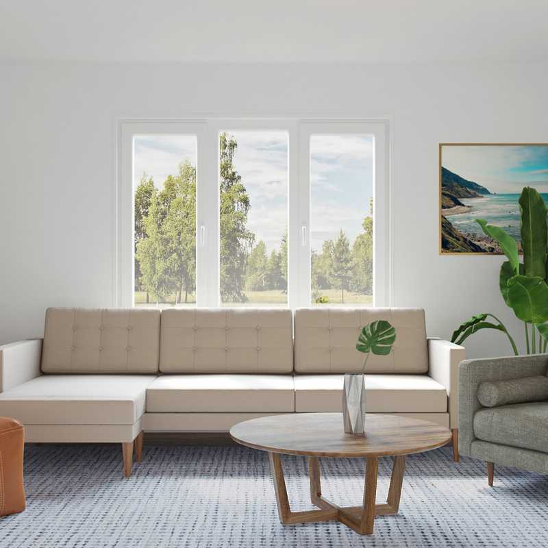 Bohemian, Coastal, Midcentury Modern Living Room Design by Havenly Interior Designer Sarah