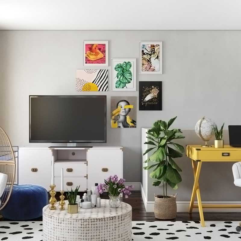 Bohemian, Glam, Preppy Living Room Design by Havenly Interior Designer Alicia