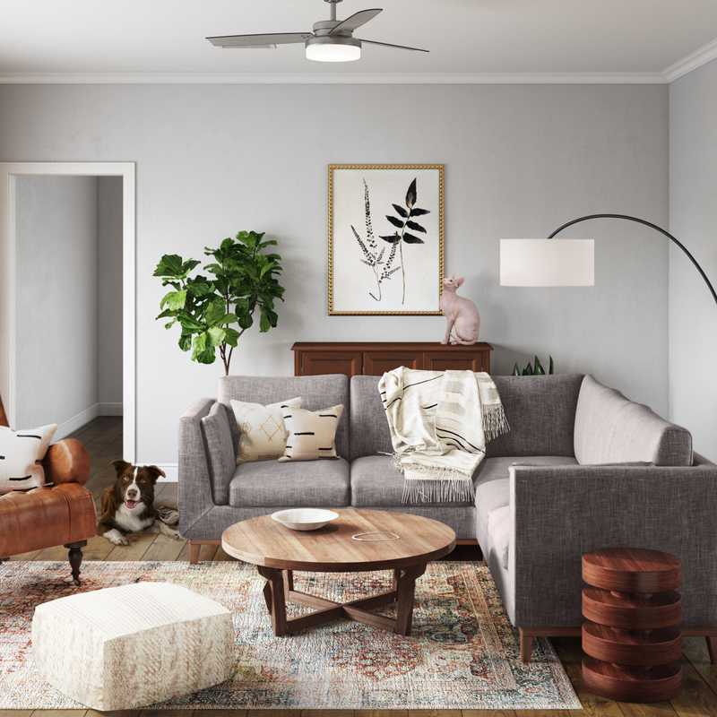 Bohemian, Midcentury Modern Living Room Design by Havenly Interior Designer Justin