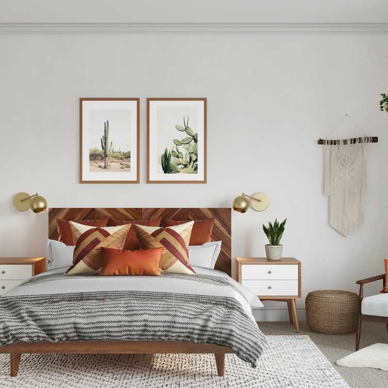 Bohemian, Southwest Inspired, Midcentury Modern Bedroom Design by Havenly Interior Designer Britney