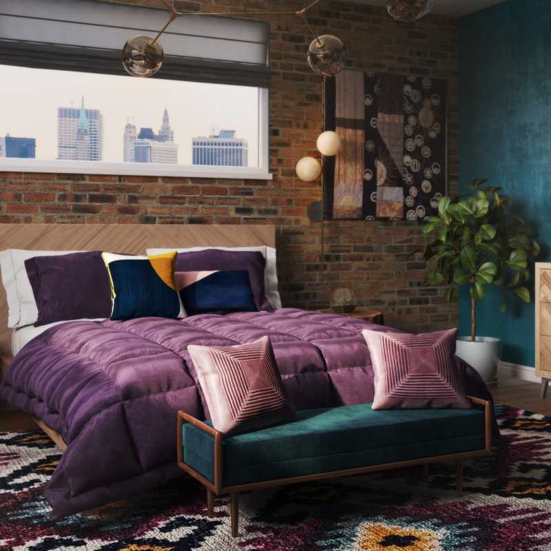 Eclectic, Glam, Midcentury Modern Bedroom Design by Havenly Interior Designer Samantha