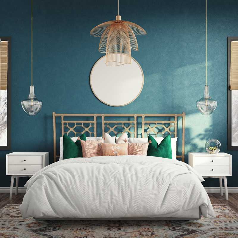 Bohemian, Southwest Inspired, Midcentury Modern Bedroom Design by Havenly Interior Designer Katie