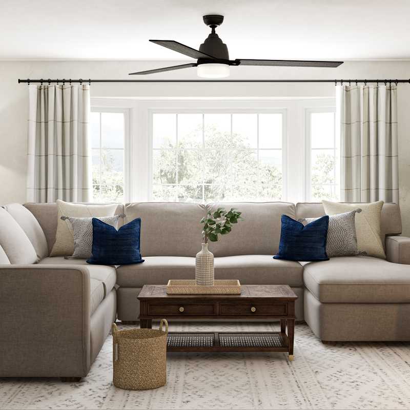 Coastal, Transitional Living Room Design by Havenly Interior Designer Laura