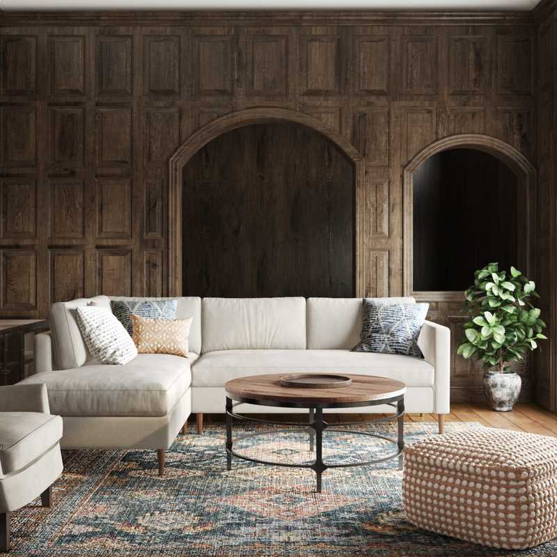 Bohemian, Farmhouse Living Room Design by Havenly Interior Designer Kortney