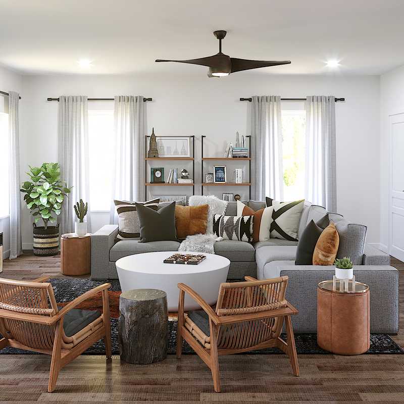 Modern, Industrial, Farmhouse, Minimal Living Room Design by Havenly Interior Designer Amber