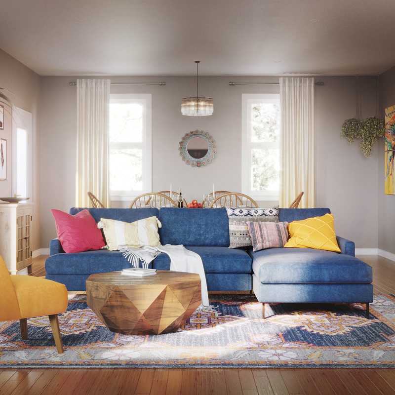 Eclectic, Bohemian, Midcentury Modern Living Room Design by Havenly Interior Designer Carsey