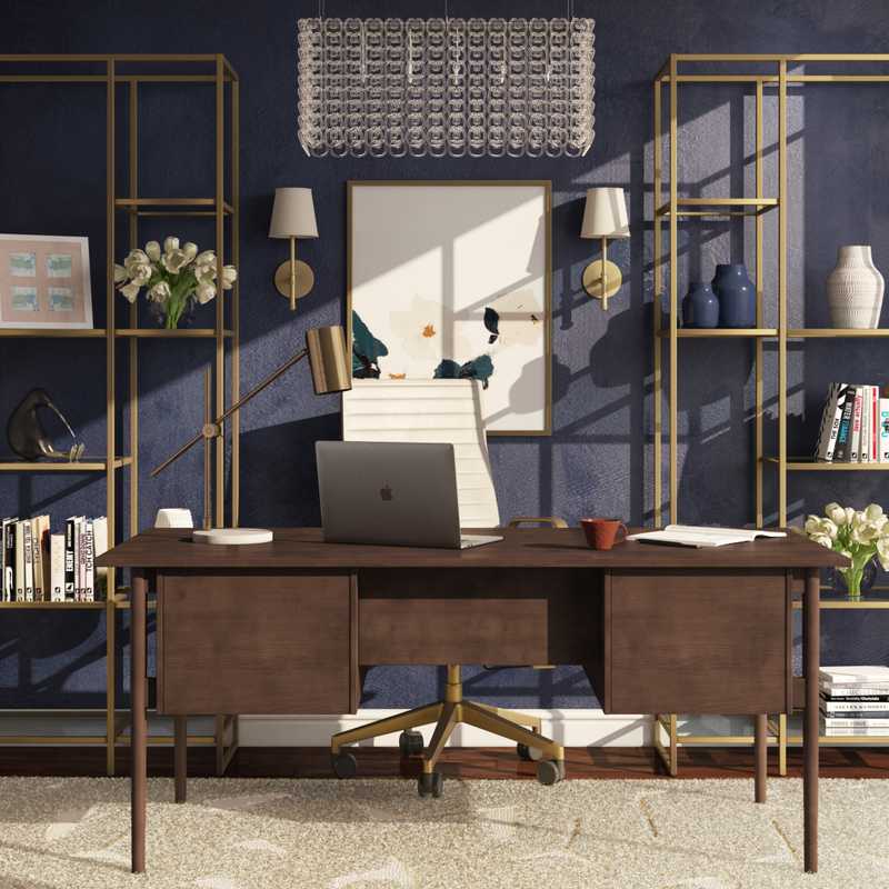 Glam, Midcentury Modern Office Design by Havenly Interior Designer Karen