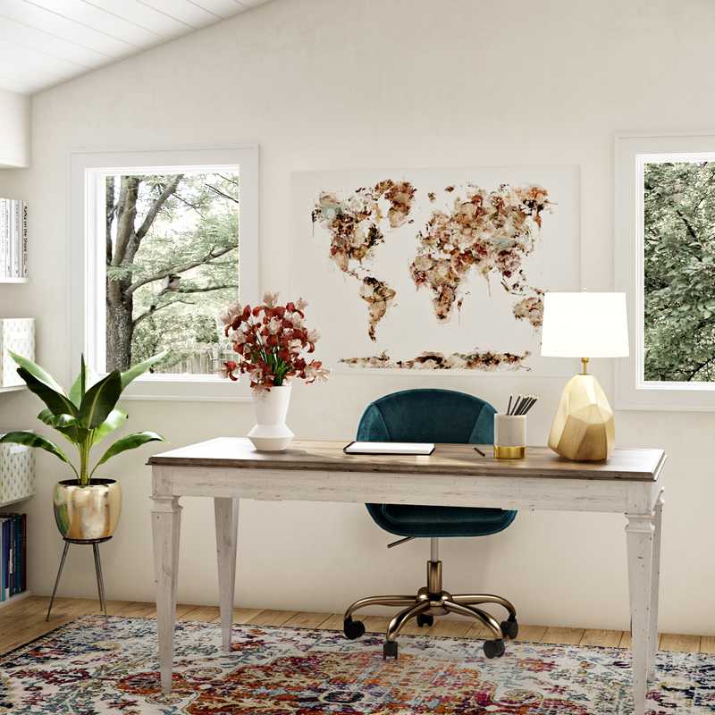 Bohemian, Midcentury Modern Office Design by Havenly Interior Designer Megan