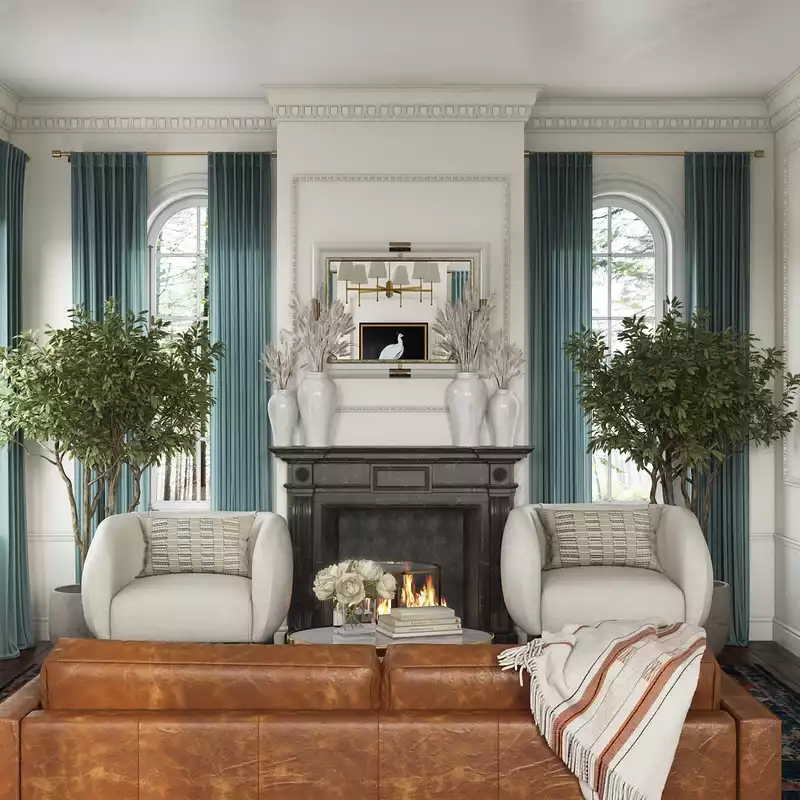 Eclectic, Traditional, Midcentury Modern Living Room Design by Havenly Interior Designer Natalie