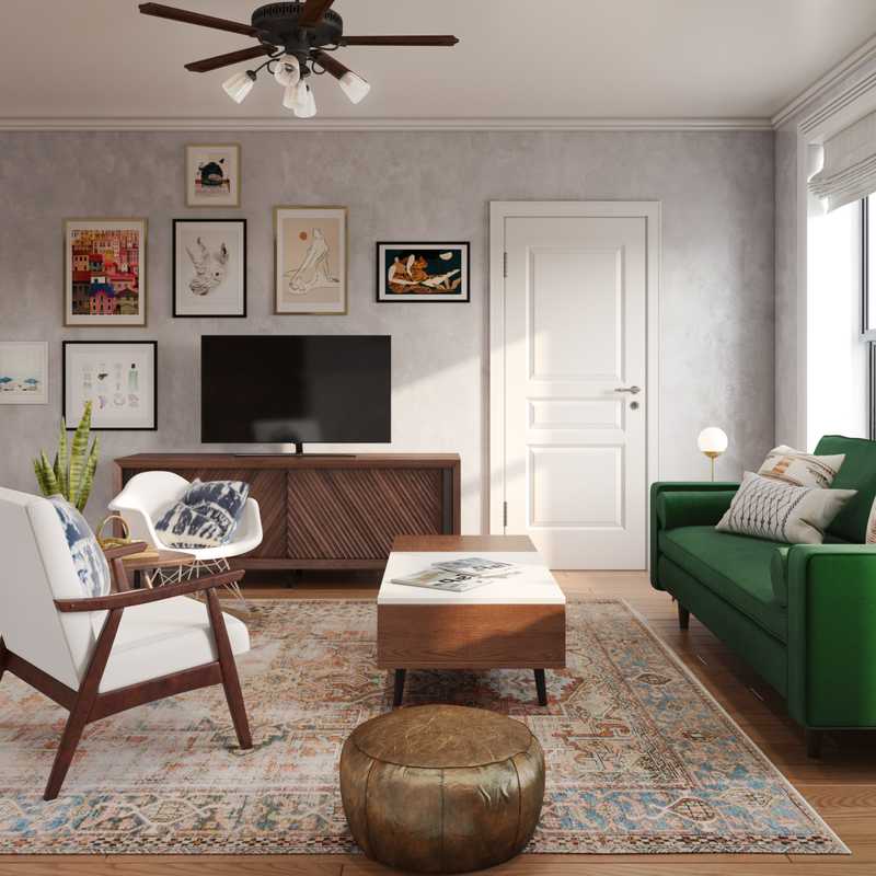 Bohemian, Midcentury Modern Living Room Design by Havenly Interior Designer Chanel