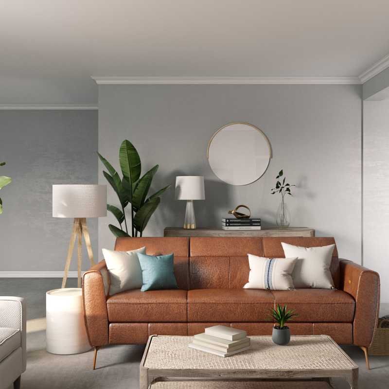 Bohemian, Coastal, Midcentury Modern Living Room Design by Havenly Interior Designer Marina