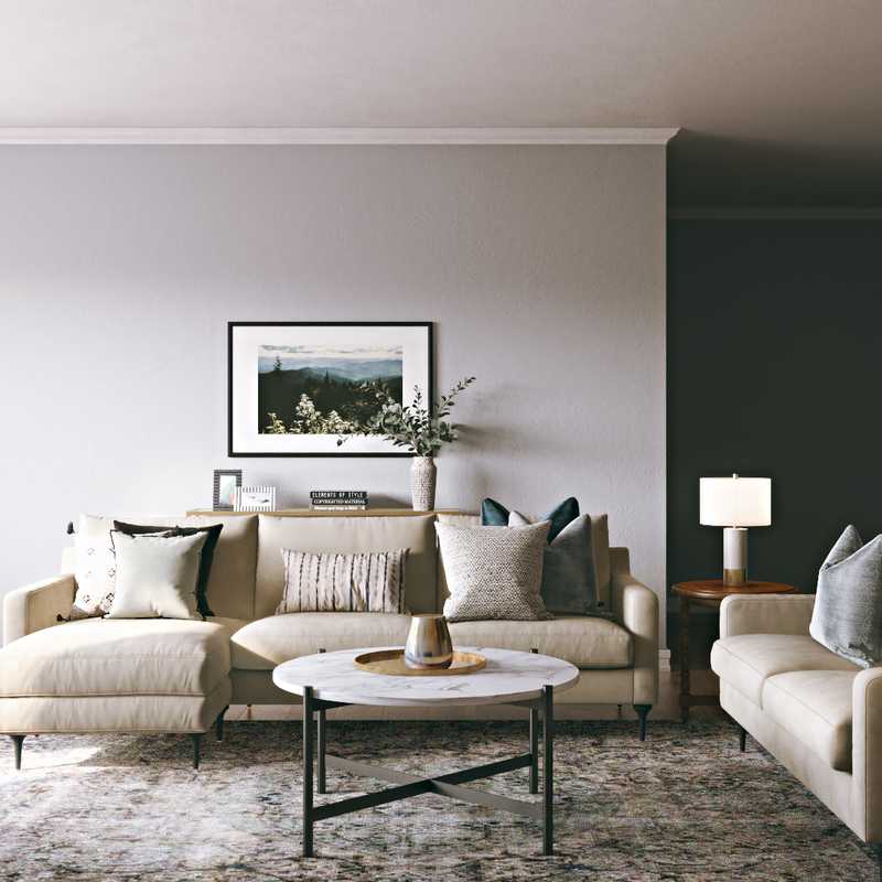 Farmhouse, Transitional, Midcentury Modern, Scandinavian Living Room Design by Havenly Interior Designer Leslie
