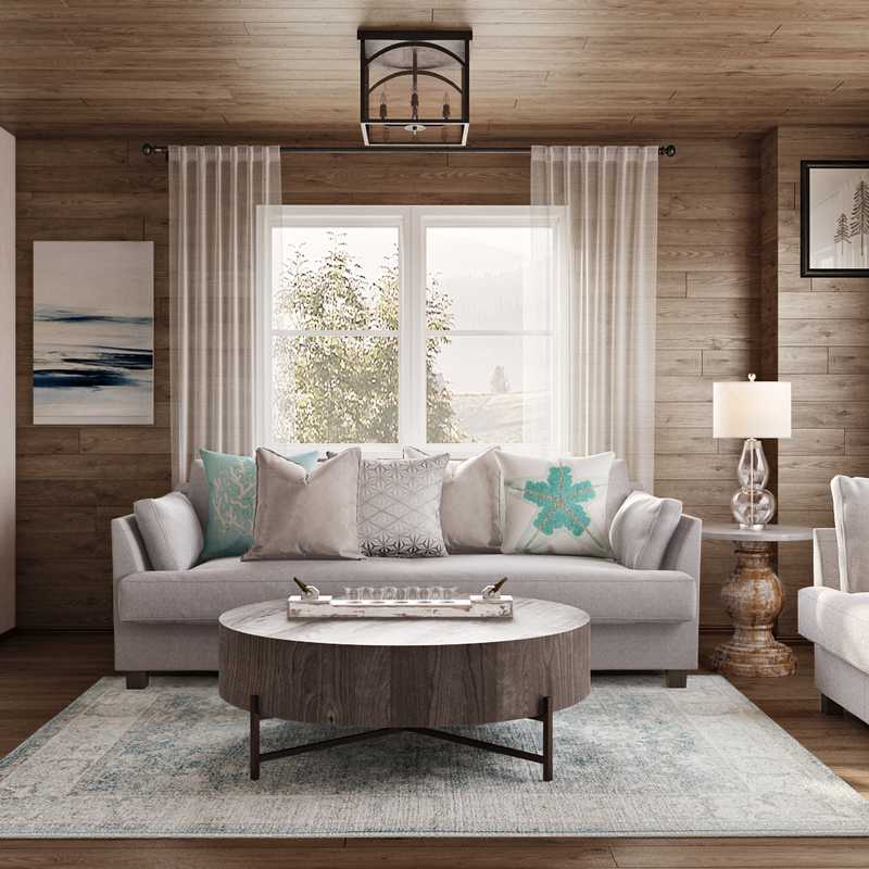 Coastal, Rustic Living Room Design by Havenly Interior Designer Chelsea