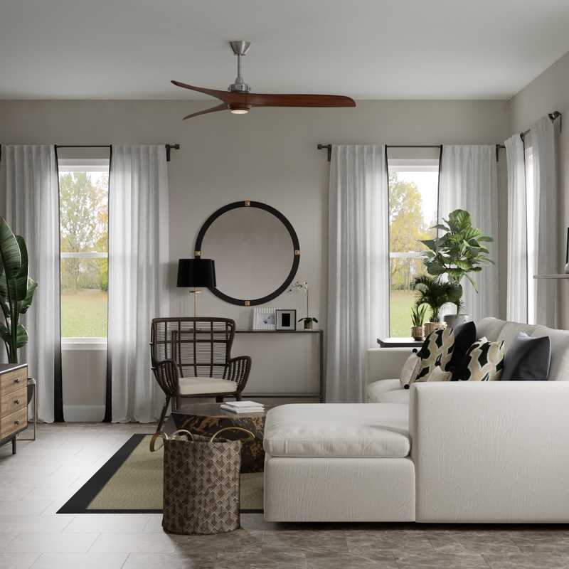 Contemporary, Modern, Bohemian, Transitional, Midcentury Modern Living Room Design by Havenly Interior Designer Jade