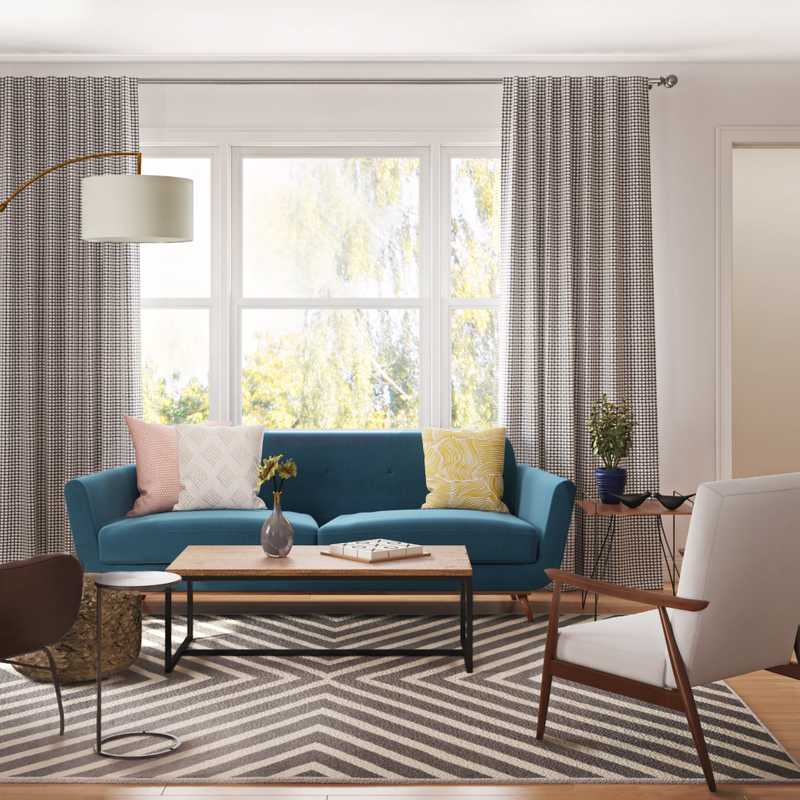 Bohemian, Midcentury Modern Living Room Design by Havenly Interior Designer Christine