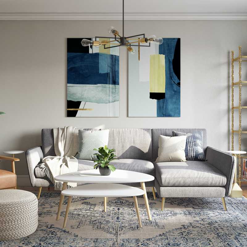 Bohemian, Midcentury Modern, Scandinavian Living Room Design by Havenly Interior Designer Lacey
