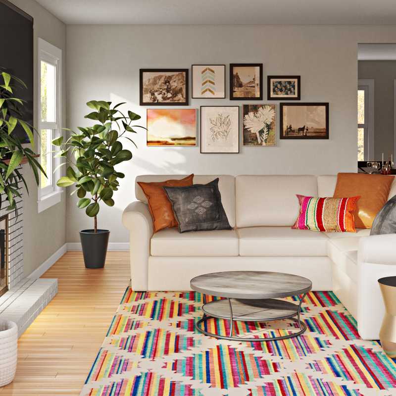 Eclectic, Bohemian, Farmhouse Living Room Design by Havenly Interior Designer Adrian