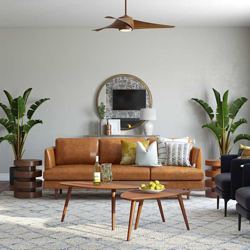 Bohemian, Midcentury Modern Living Room Design by Havenly Interior Designer Jessica