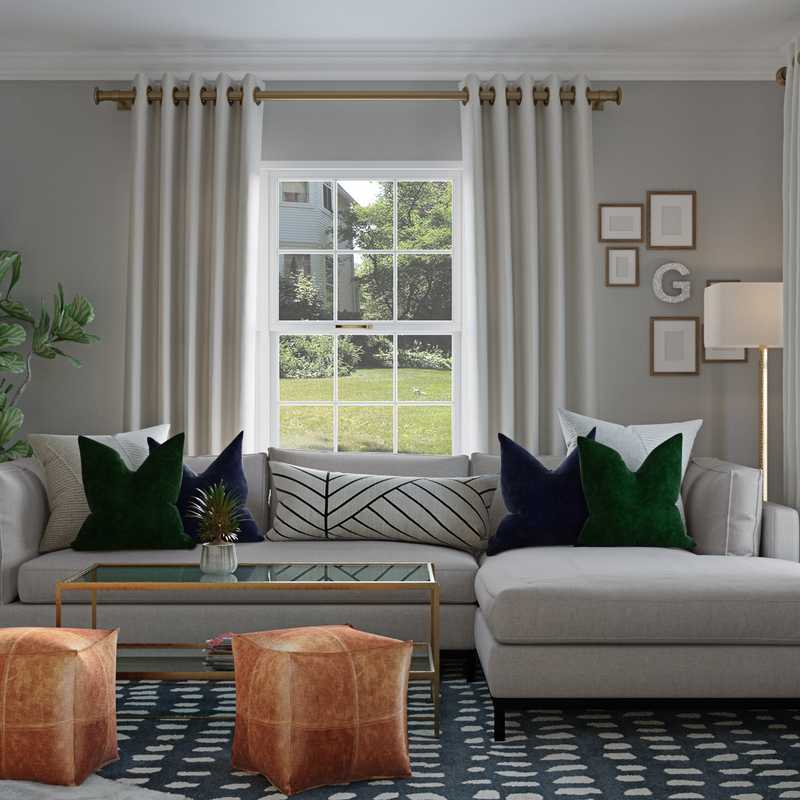 Contemporary, Modern, Bohemian, Midcentury Modern Living Room Design by Havenly Interior Designer Dani