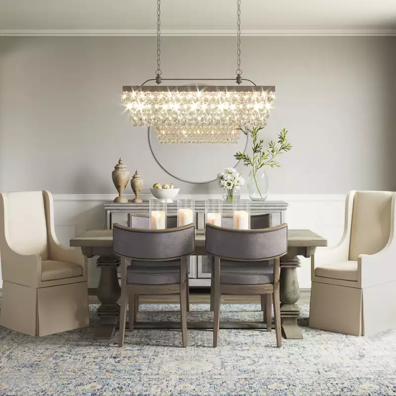 Classic, Farmhouse, Transitional, Preppy Dining Room Design by Havenly Interior Designer Stacy