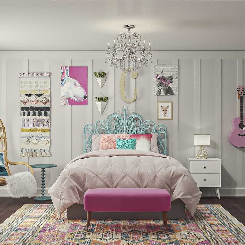 Eclectic, Bohemian, Midcentury Modern Bedroom Design by Havenly Interior Designer Christina