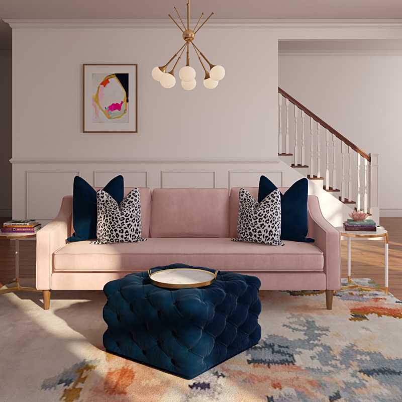 Contemporary, Preppy Living Room Design by Havenly Interior Designer Randi