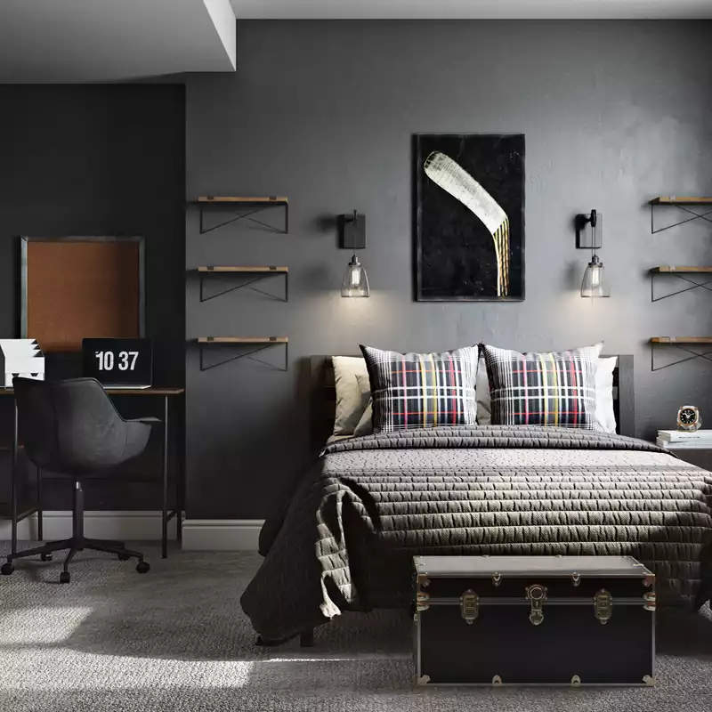 Contemporary, Modern, Eclectic, Industrial Bedroom Design by Havenly Interior Designer Debbie