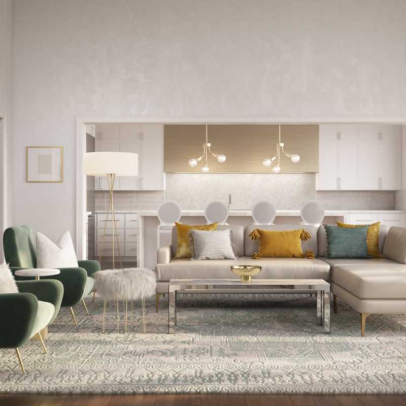 Glam, Midcentury Modern Living Room Design by Havenly Interior Designer Megan