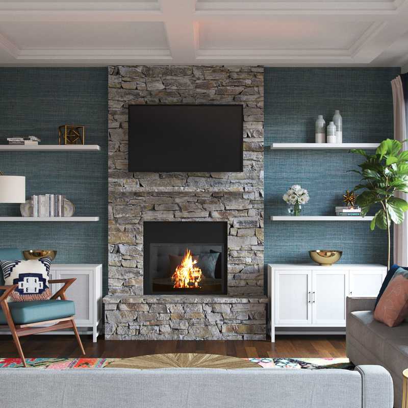 Bohemian, Midcentury Modern Living Room Design by Havenly Interior Designer Brooke