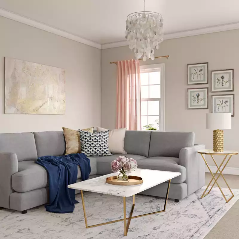 Modern, Glam, Preppy Living Room Design by Havenly Interior Designer Sabra