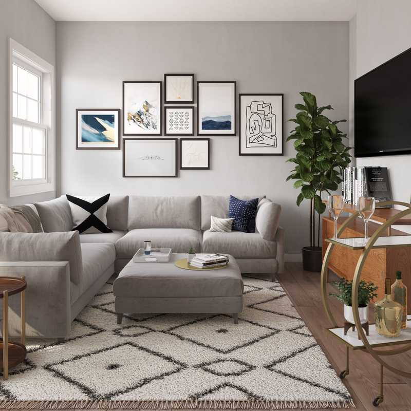 Bohemian, Coastal, Glam, Midcentury Modern Living Room Design by Havenly Interior Designer Sydney