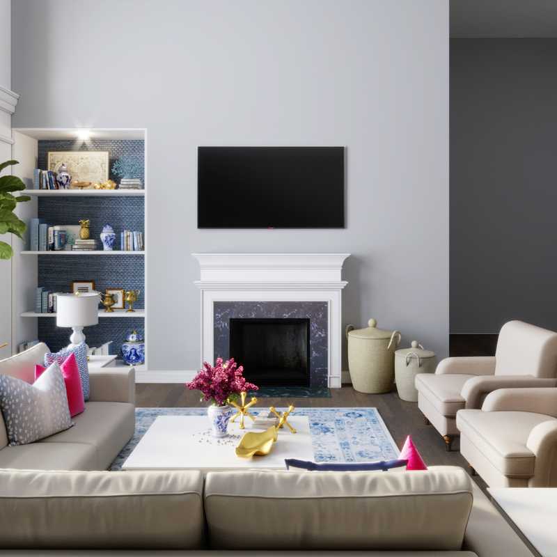 Glam, Preppy Living Room Design by Havenly Interior Designer Kelsey