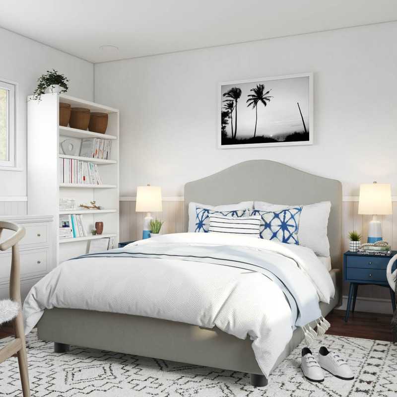 Bohemian, Coastal Bedroom Design by Havenly Interior Designer Kelsey