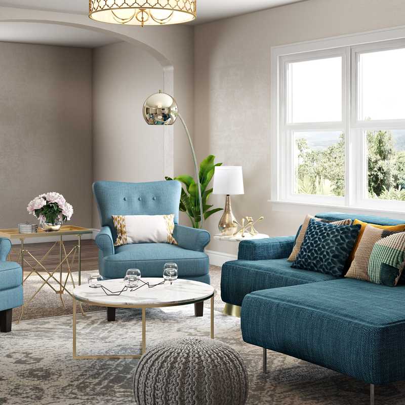 Glam, Midcentury Modern Living Room Design by Havenly Interior Designer Maggie